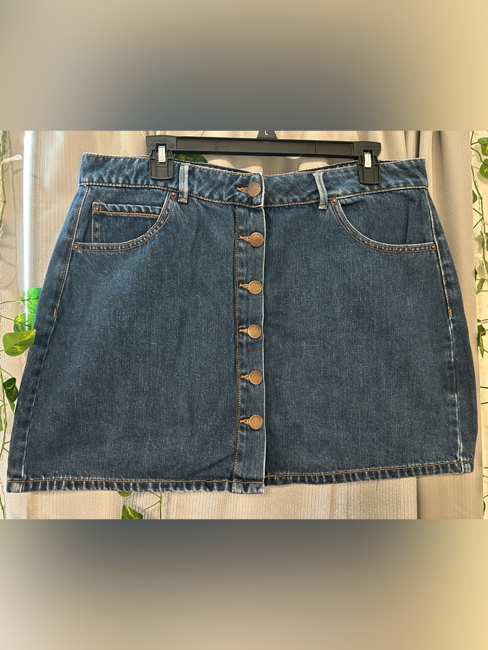 Garage button up denim mini skirt
